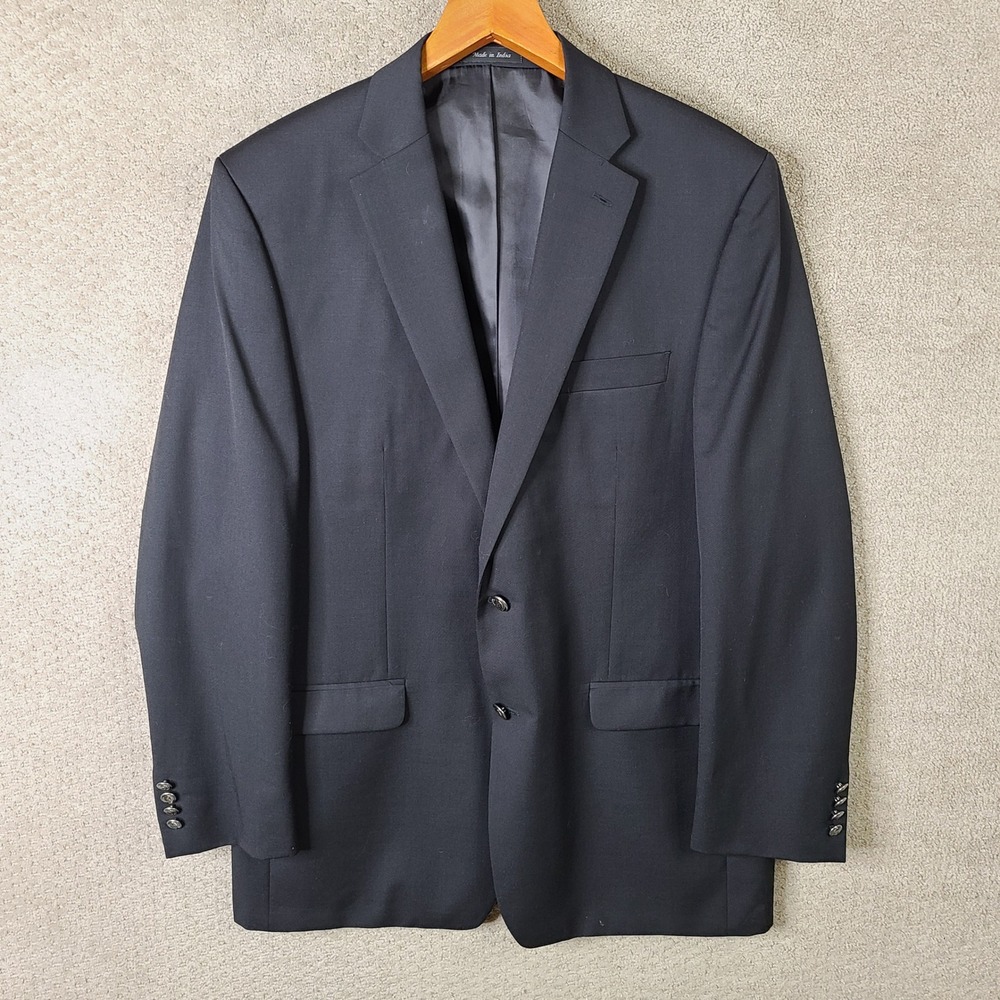 Chaps Jacket Mens 46L Black Sport Coat Blazer Silver Buttons Business Casual
